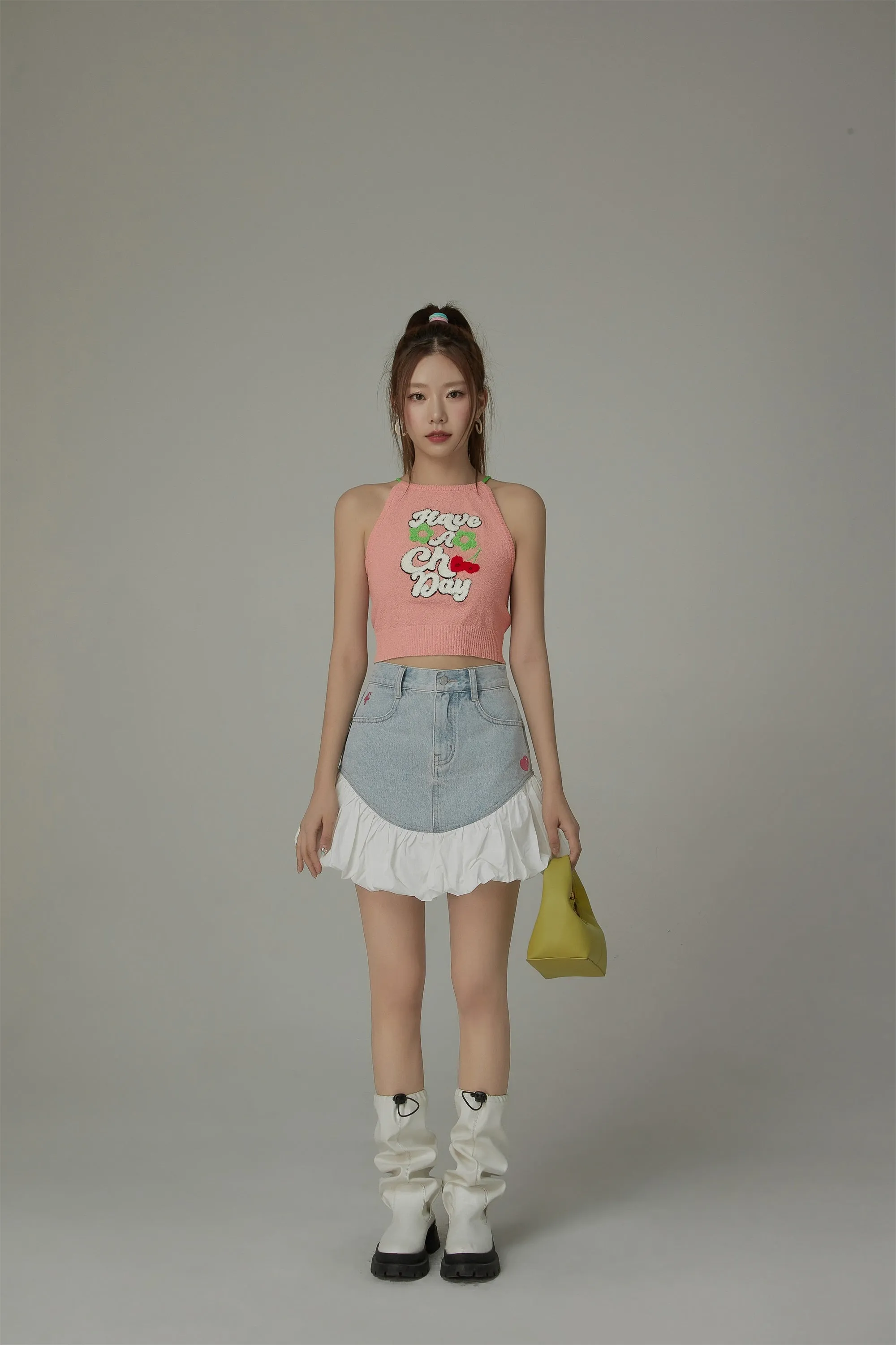 Embroidered Have A Chuu Day Cherries Sleeveless Halter Neck Top