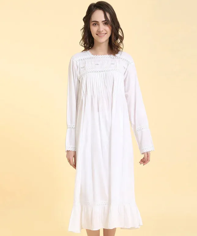 EMBROIDERED LADIES LONG SLEEVE NIGHTGOWN