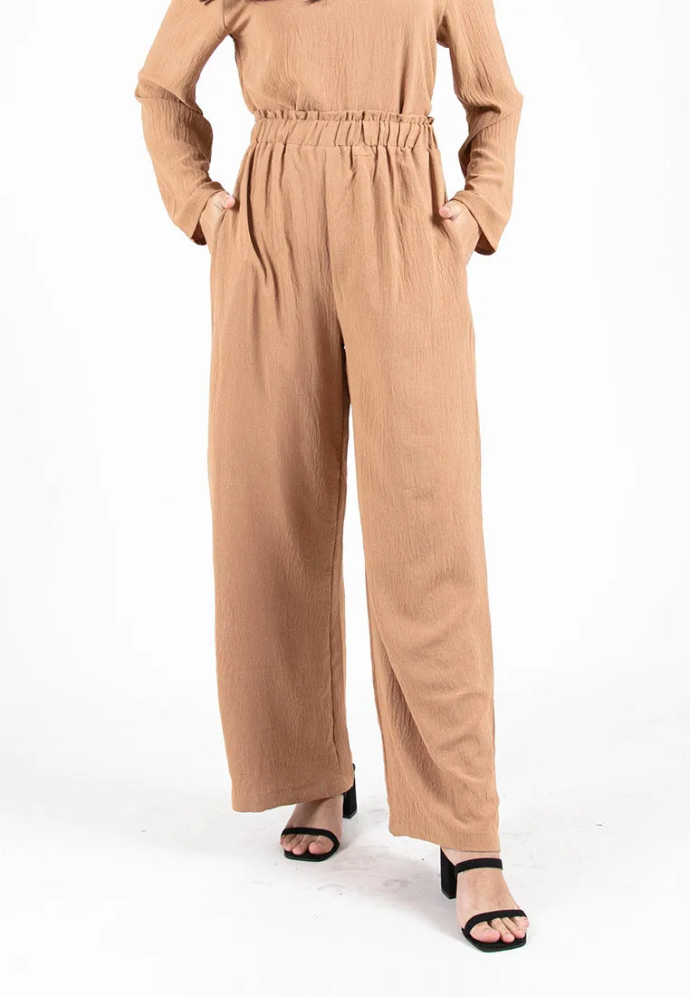 Forest Ladies Paperbag Waist Woven Wide Leg Women Pants | Seluar Perempuan Palazzo - 810481