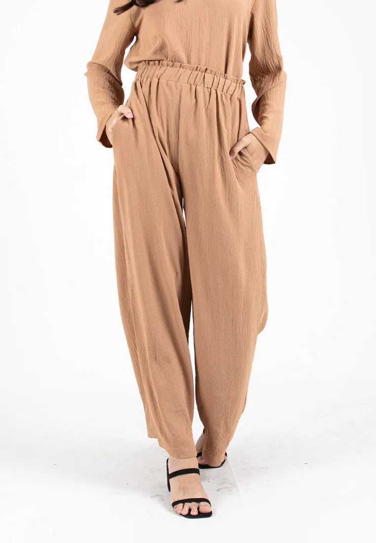 Forest Ladies Paperbag Waist Woven Wide Leg Women Pants | Seluar Perempuan Palazzo - 810481