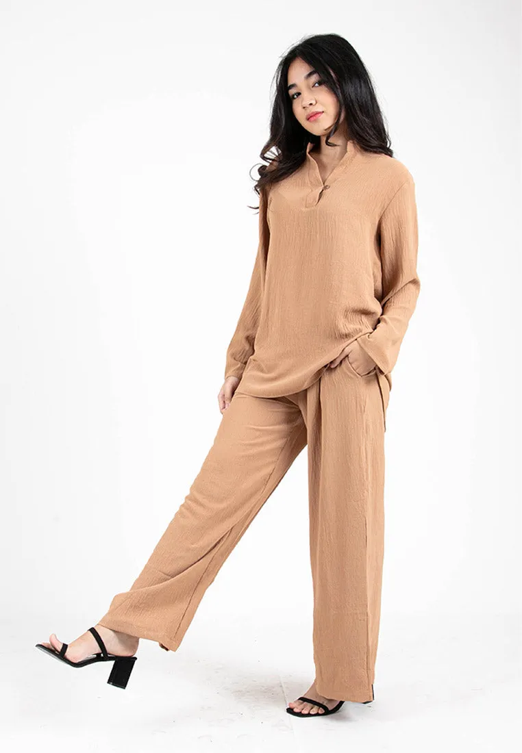 Forest Ladies Paperbag Waist Woven Wide Leg Women Pants | Seluar Perempuan Palazzo - 810481