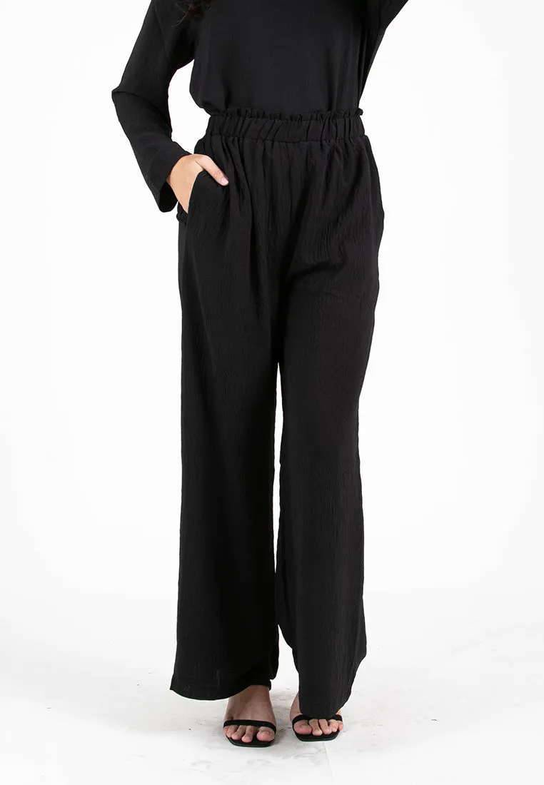 Forest Ladies Paperbag Waist Woven Wide Leg Women Pants | Seluar Perempuan Palazzo - 810481