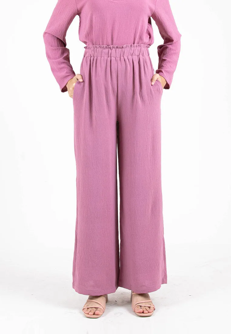 Forest Ladies Paperbag Waist Woven Wide Leg Women Pants | Seluar Perempuan Palazzo - 810481