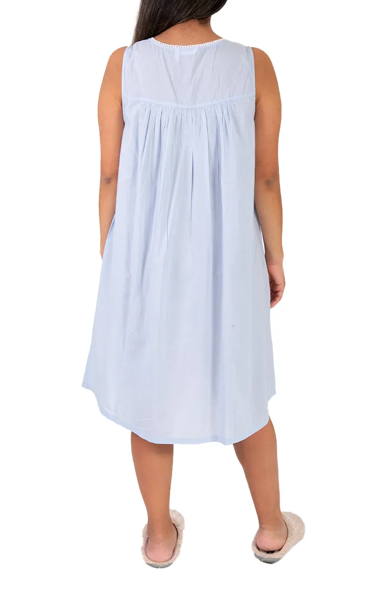 French Country 100% Cotton Nightgown Sleeveless in Blue FCT189 SALE