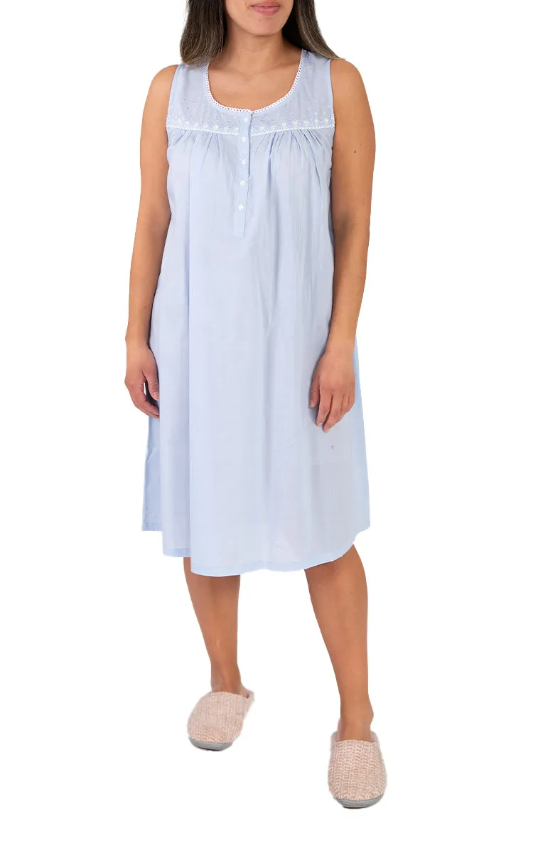 French Country 100% Cotton Nightgown Sleeveless in Blue FCT189 SALE