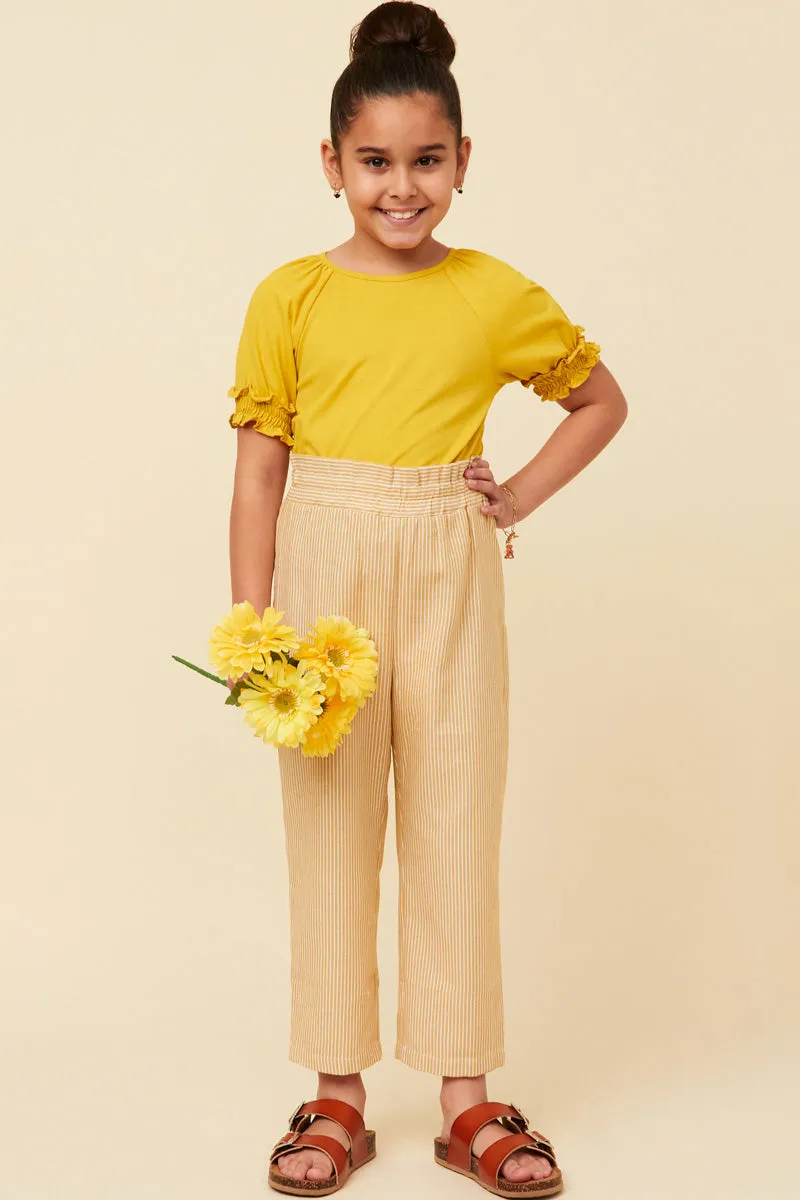 Girls Striped Flap Pocket Paperbag Waist Pants