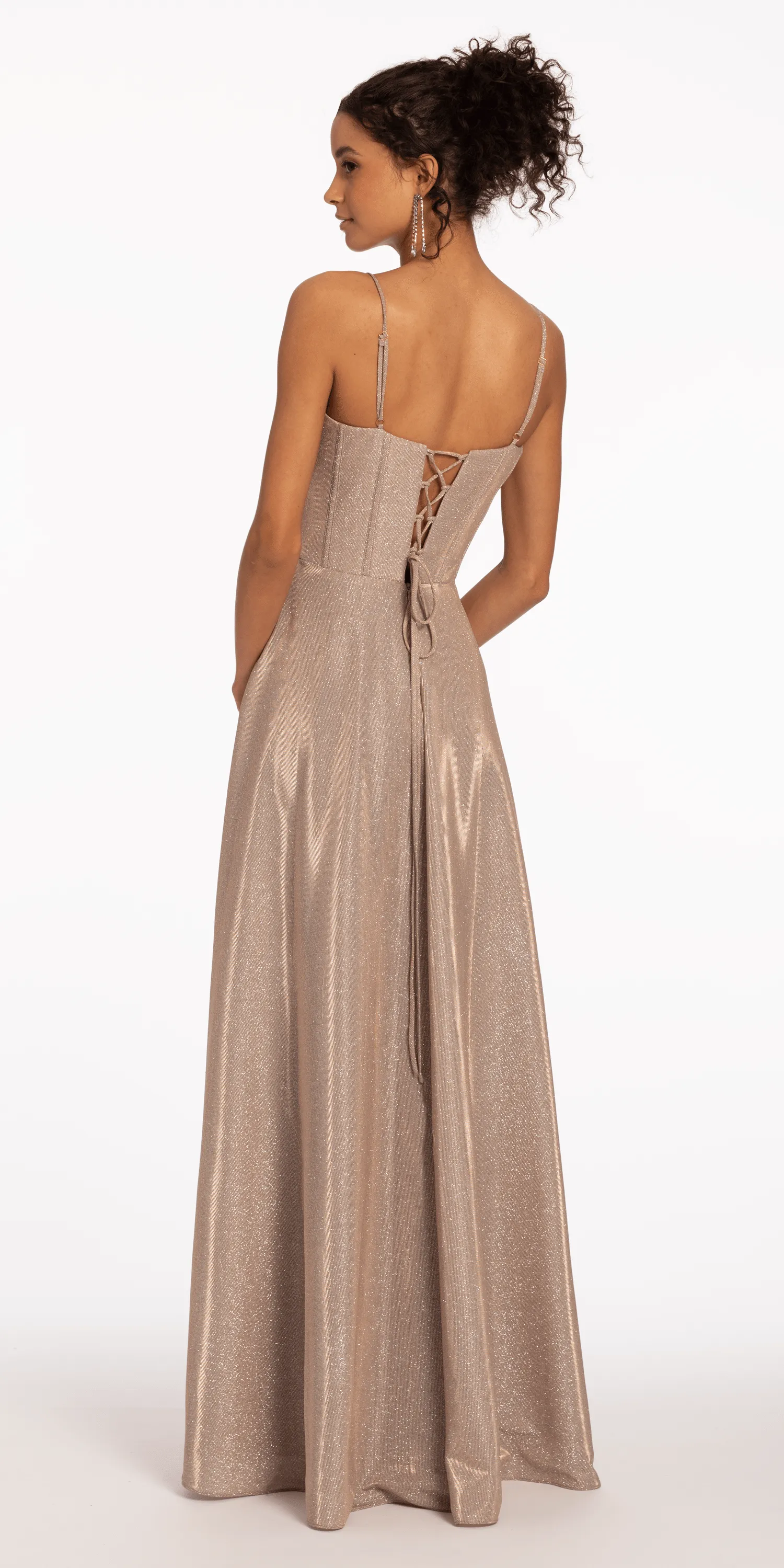 Glitter Metallic Corset Lace Up Back A Line Dress