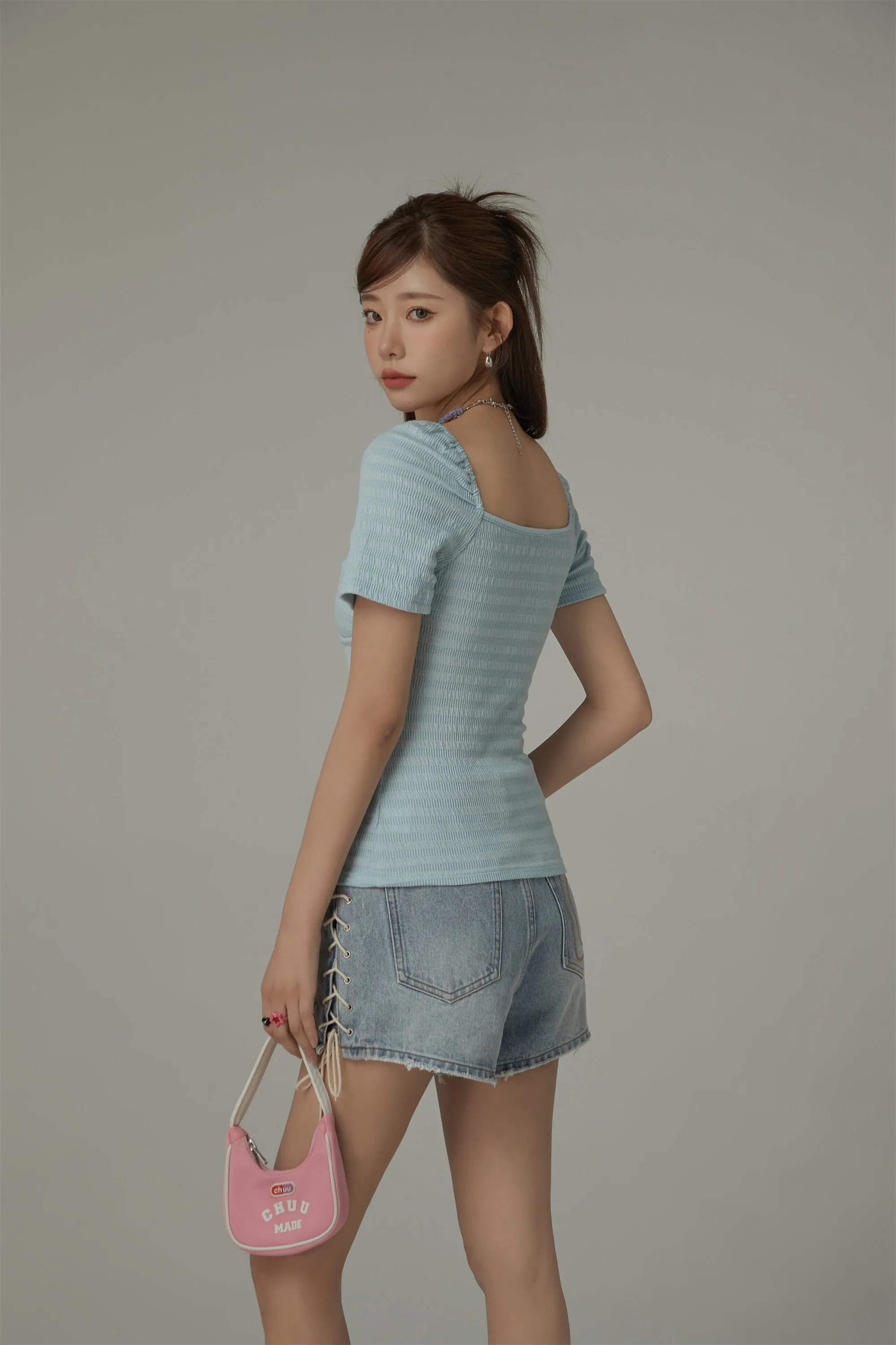 Halter Neck Striped Short Sleeve Top