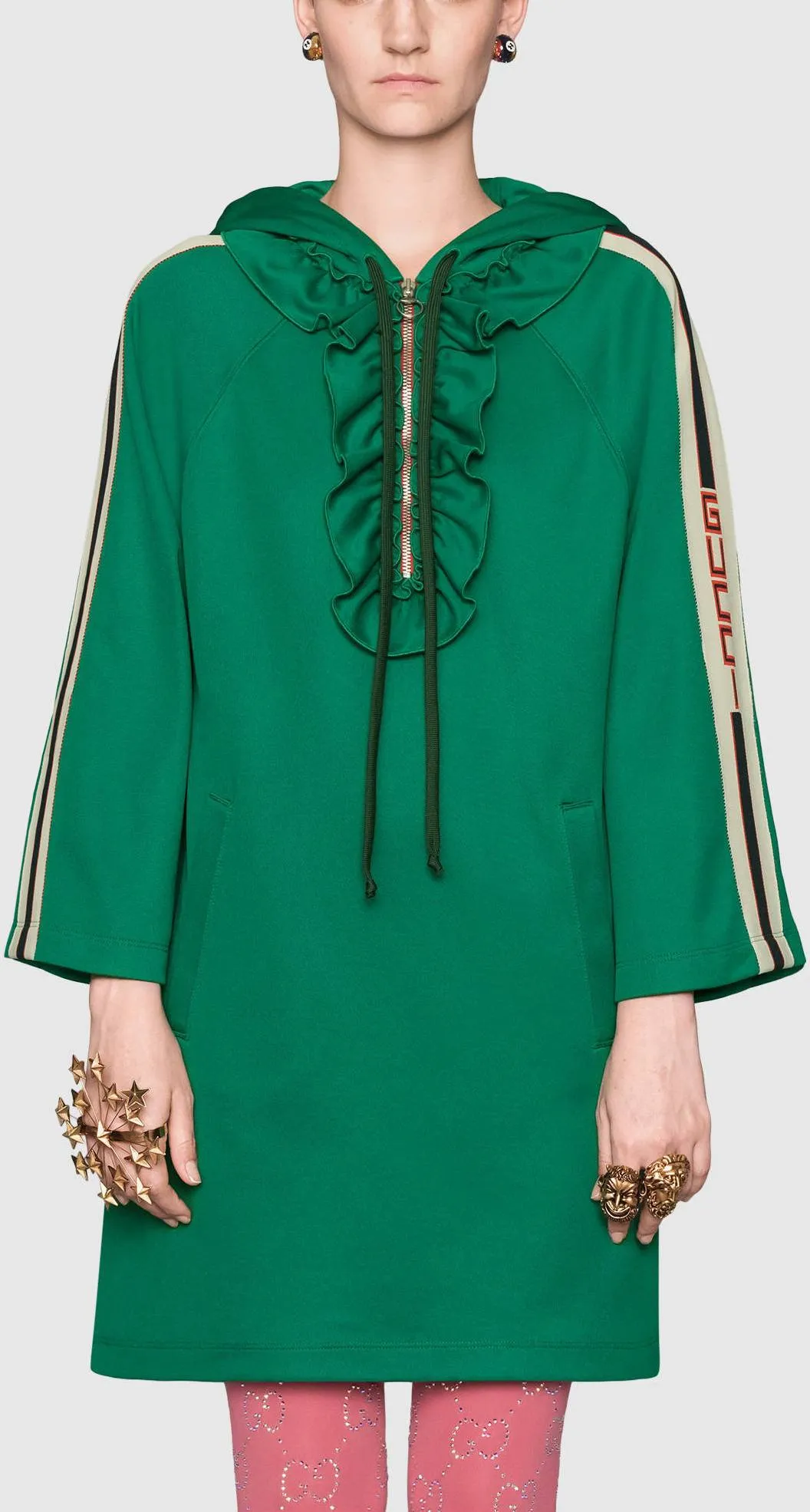 Hooded Jersey Dress, Green