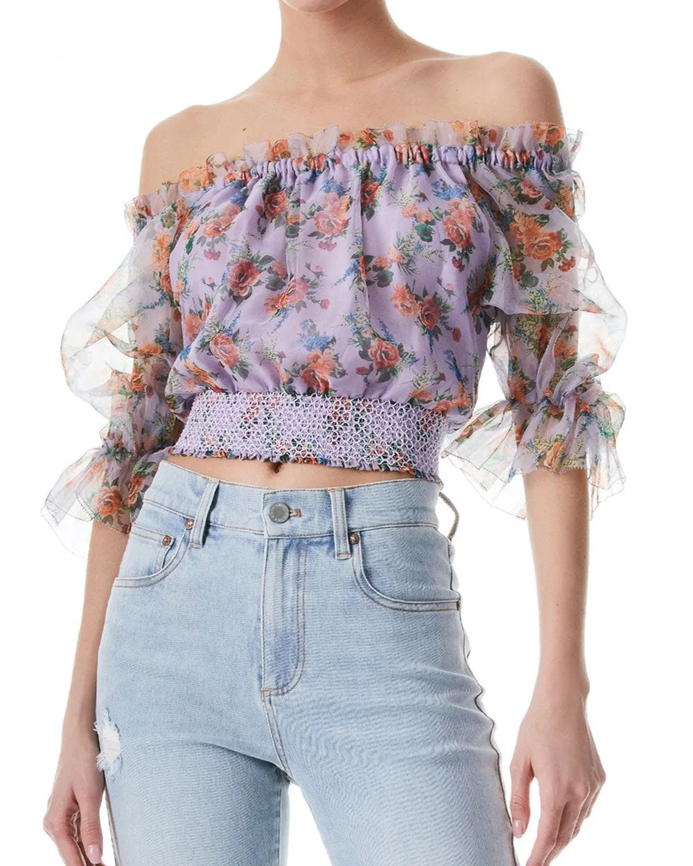 Lavender Floral Off The Shoulder Caprina Blouse