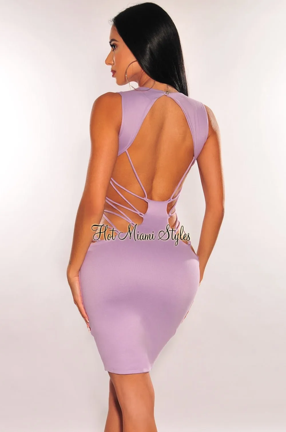 Lilac V Neck Sleeveless Strappy Open Back Dress