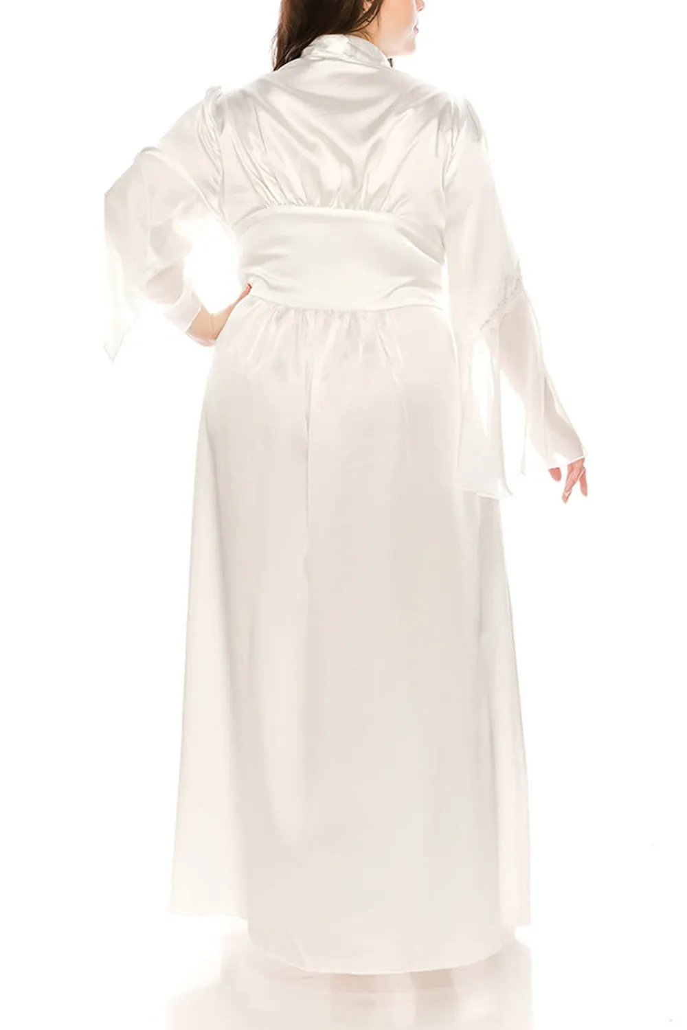 Long Satin Robes w/Lace for Plus Size Lingerie Silk Bathrobe Lounge Bridesmaid Nightgowns Sleepwear