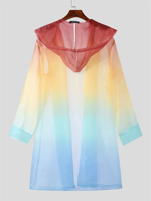 Mens Ombre Mesh See Through Hooded Kimono SKUK27759