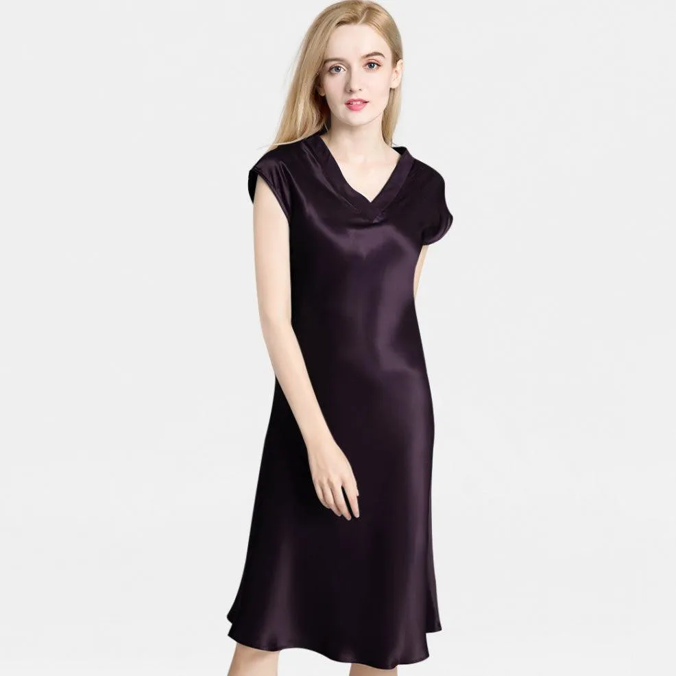 Mulberry Silk Nightgowns for Women V Neck Silk Nighties