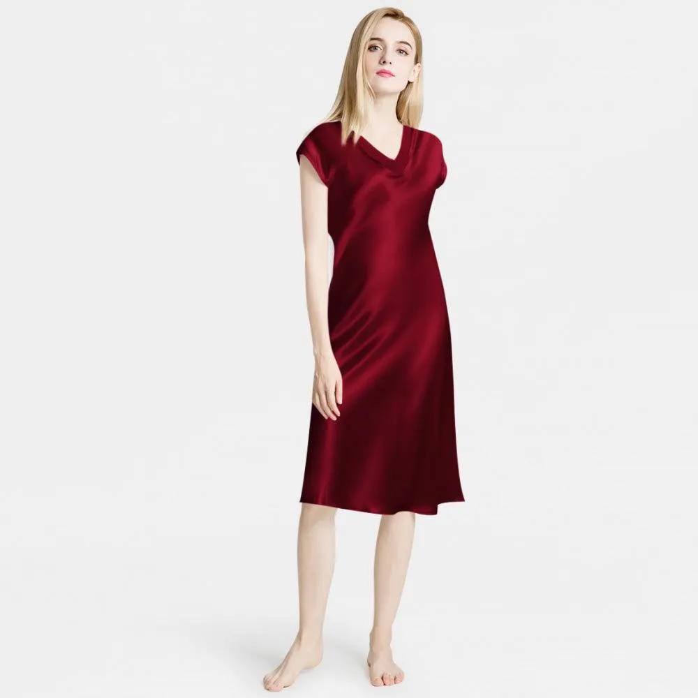 Mulberry Silk Nightgowns for Women V Neck Silk Nighties