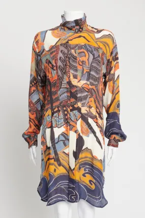 Multi Colour Abstract Print Silk Shirt Dress