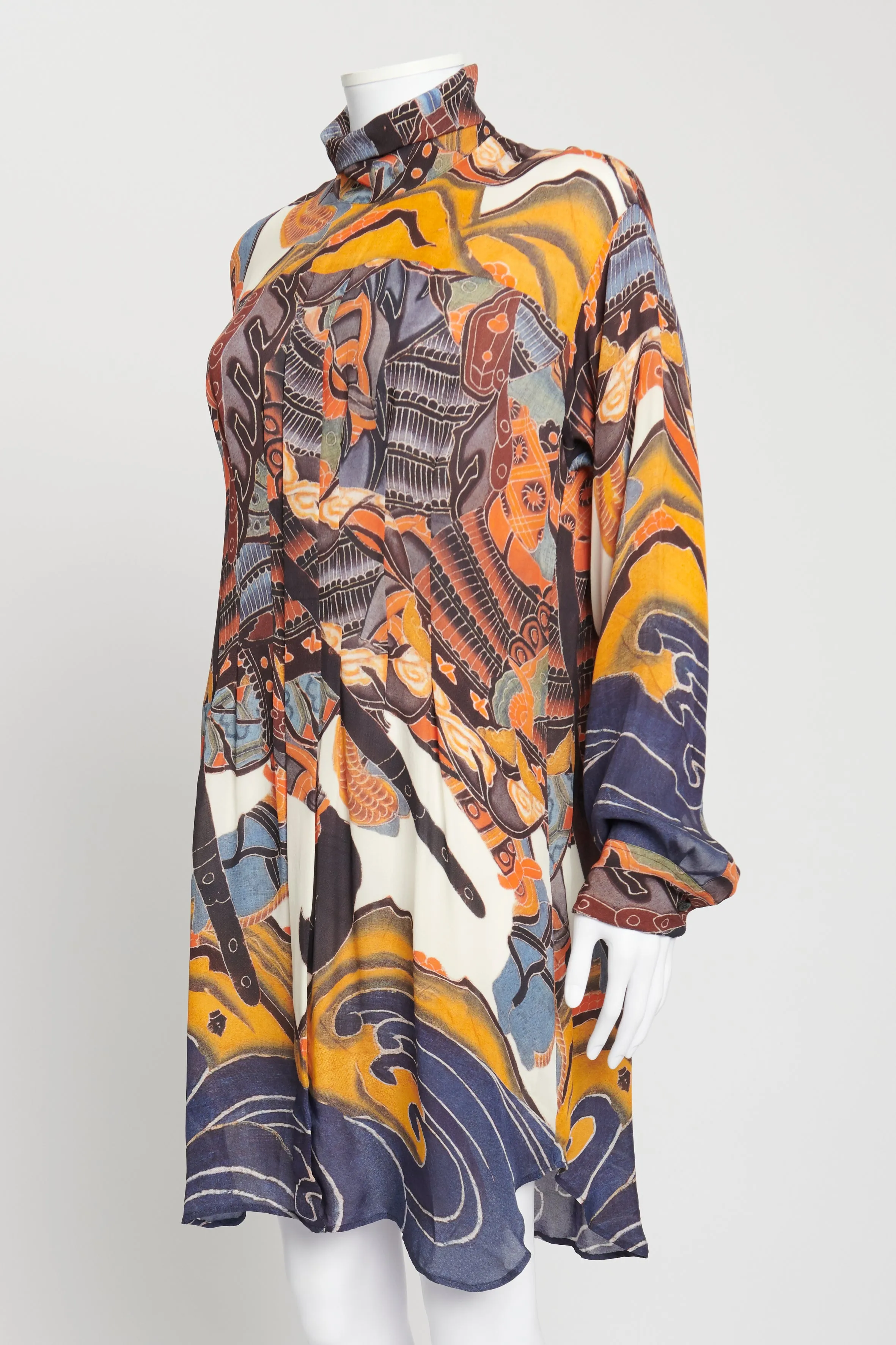 Multi Colour Abstract Print Silk Shirt Dress