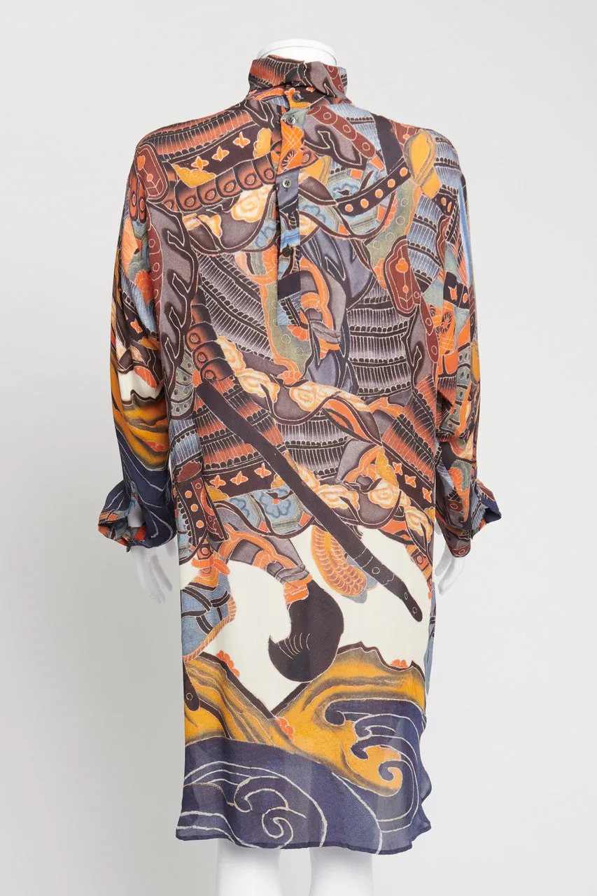 Multi Colour Abstract Print Silk Shirt Dress