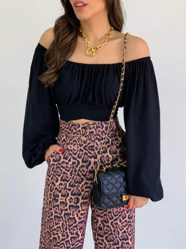 Off-Shoulder Balloon Sleeve Crop Top for Women - Blouse