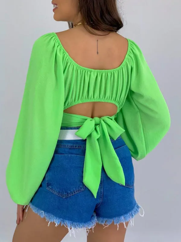 Off-Shoulder Balloon Sleeve Crop Top for Women - Blouse