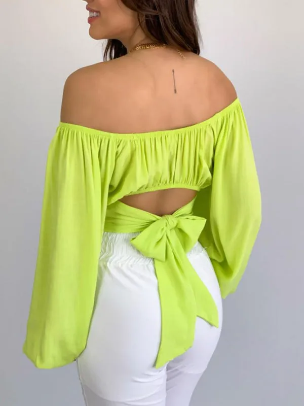 Off-Shoulder Balloon Sleeve Crop Top for Women - Blouse