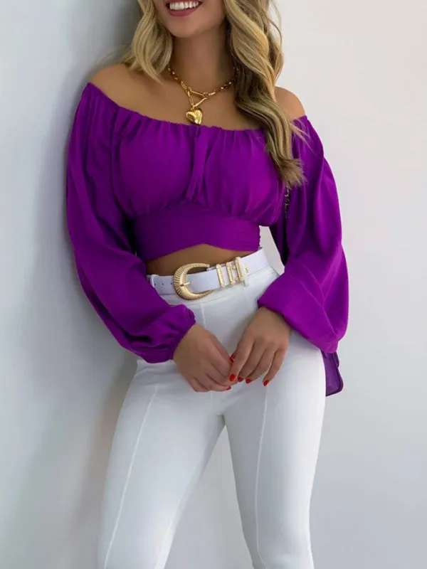 Off-Shoulder Balloon Sleeve Crop Top for Women - Blouse