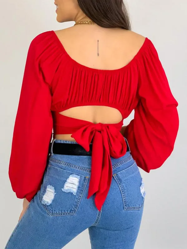 Off-Shoulder Balloon Sleeve Crop Top for Women - Blouse