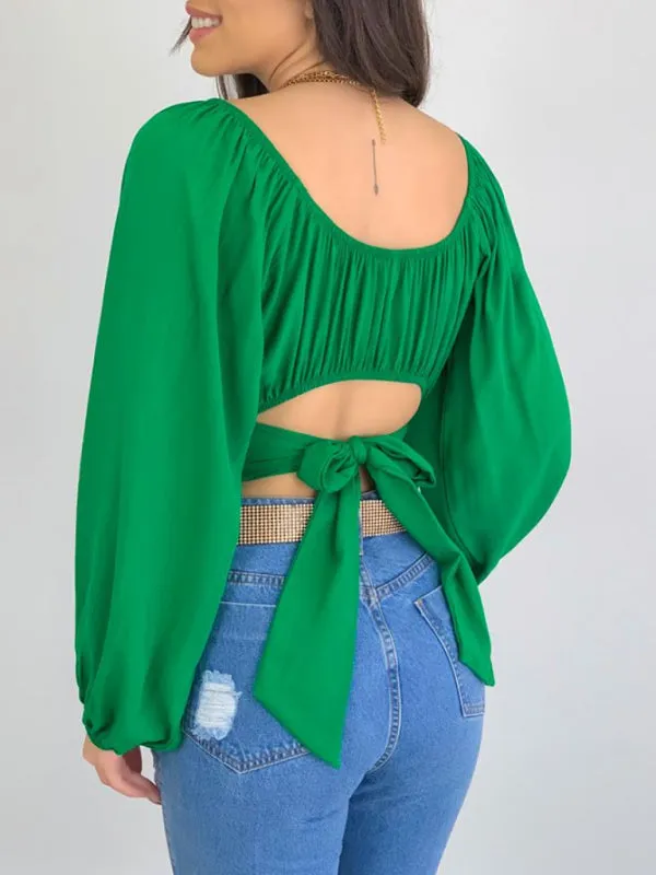 Off-Shoulder Balloon Sleeve Crop Top for Women - Blouse