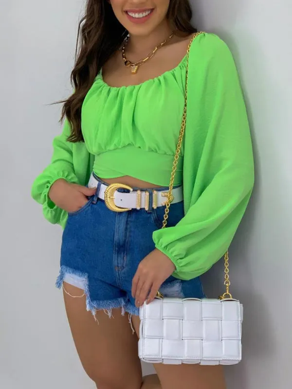 Off-Shoulder Balloon Sleeve Crop Top for Women - Blouse