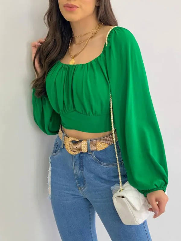 Off-Shoulder Balloon Sleeve Crop Top for Women - Blouse