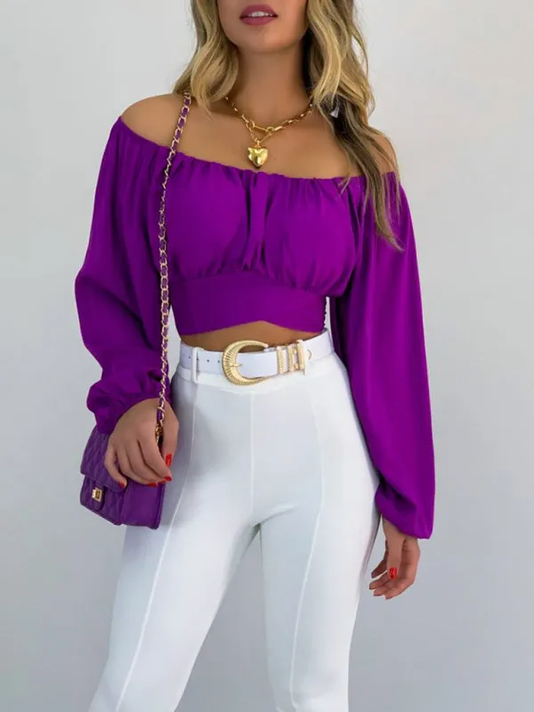 Off-Shoulder Balloon Sleeve Crop Top for Women - Blouse