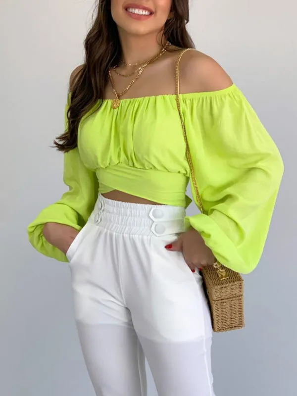 Off-Shoulder Balloon Sleeve Crop Top for Women - Blouse