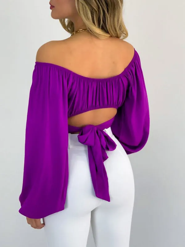 Off-Shoulder Balloon Sleeve Crop Top for Women - Blouse