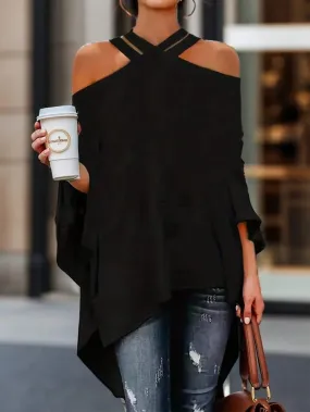 Off Shoulder Long Sleeves Shirt Tops Casual Daily Blouses For Women XL 113426