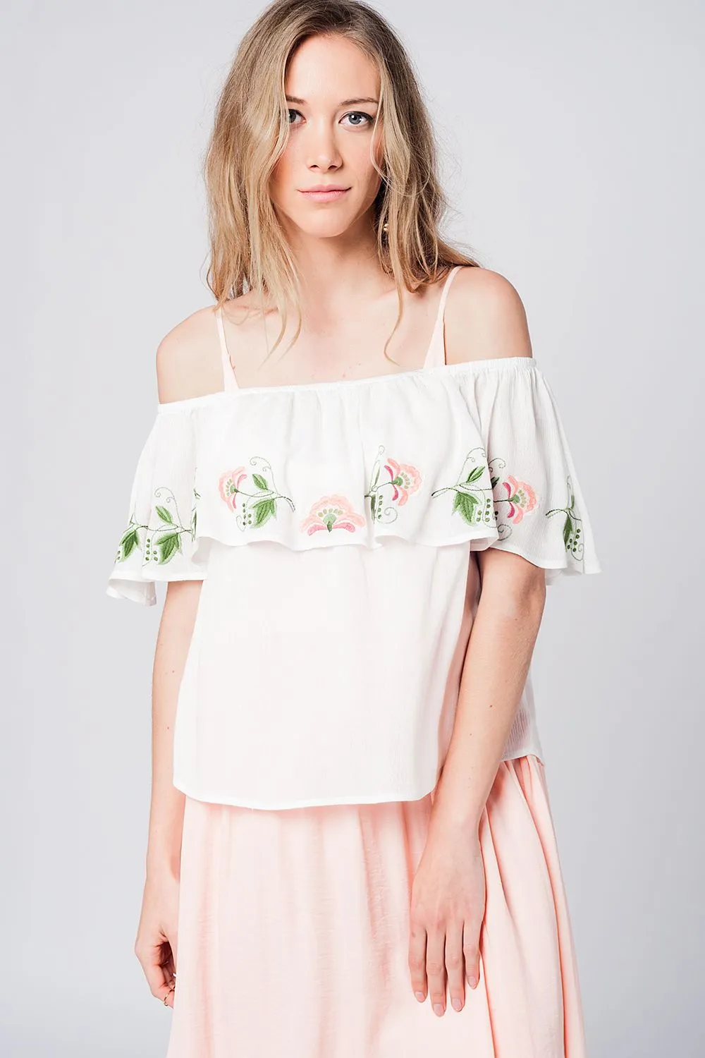 Off shoulder ruffle white blouse