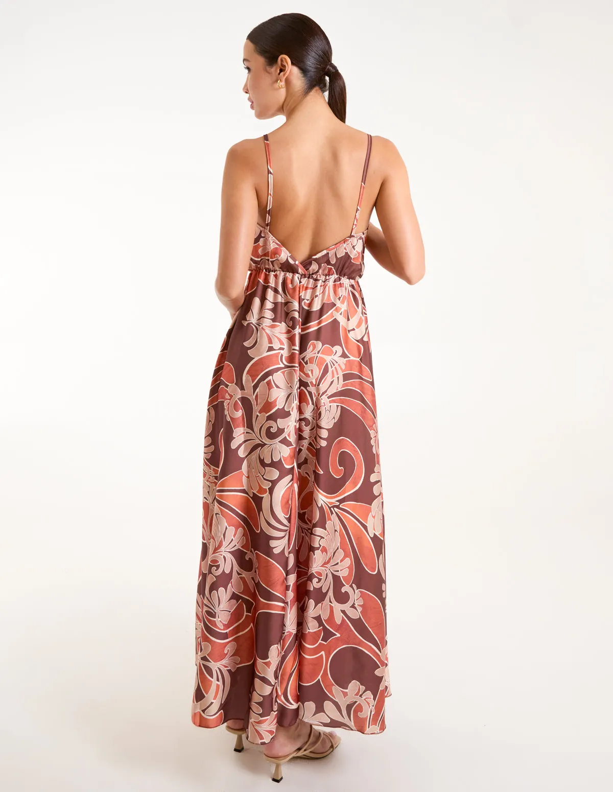 Paisley Printed Satin Wrap Maxi Dress