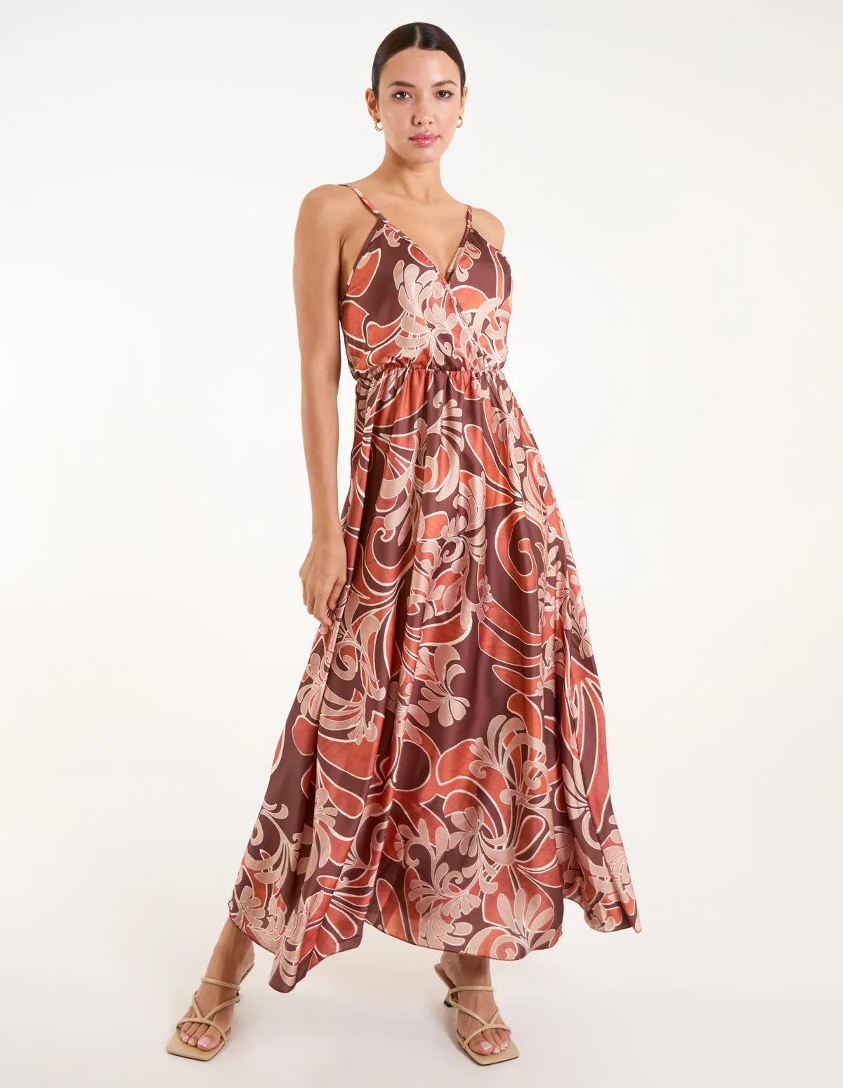 Paisley Printed Satin Wrap Maxi Dress