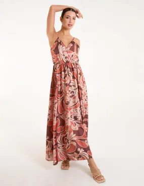 Paisley Printed Satin Wrap Maxi Dress