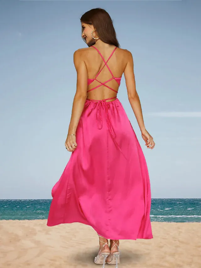 Prom Dresses Minimalist Dress Holiday Ankle Length Sleeveless Spaghetti Strap Charmeuse Backless with Strappy