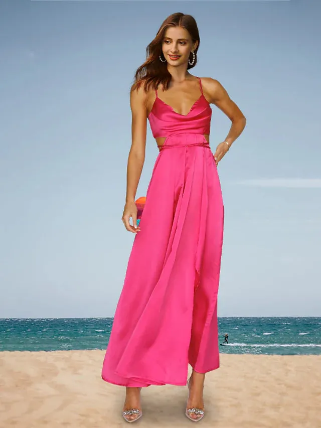 Prom Dresses Minimalist Dress Holiday Ankle Length Sleeveless Spaghetti Strap Charmeuse Backless with Strappy