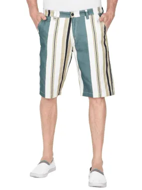 Retro Men Stripe Printed Cotton Shorts