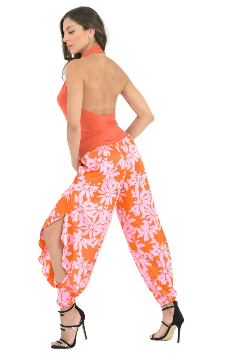 Satin Floral Harem Style Tango Pants With Slits