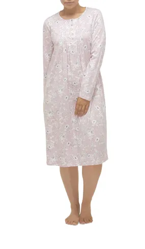 Schrank 100% Cotton Nightgown with Long Sleeve in Pink Floral Print Shelley SK203S