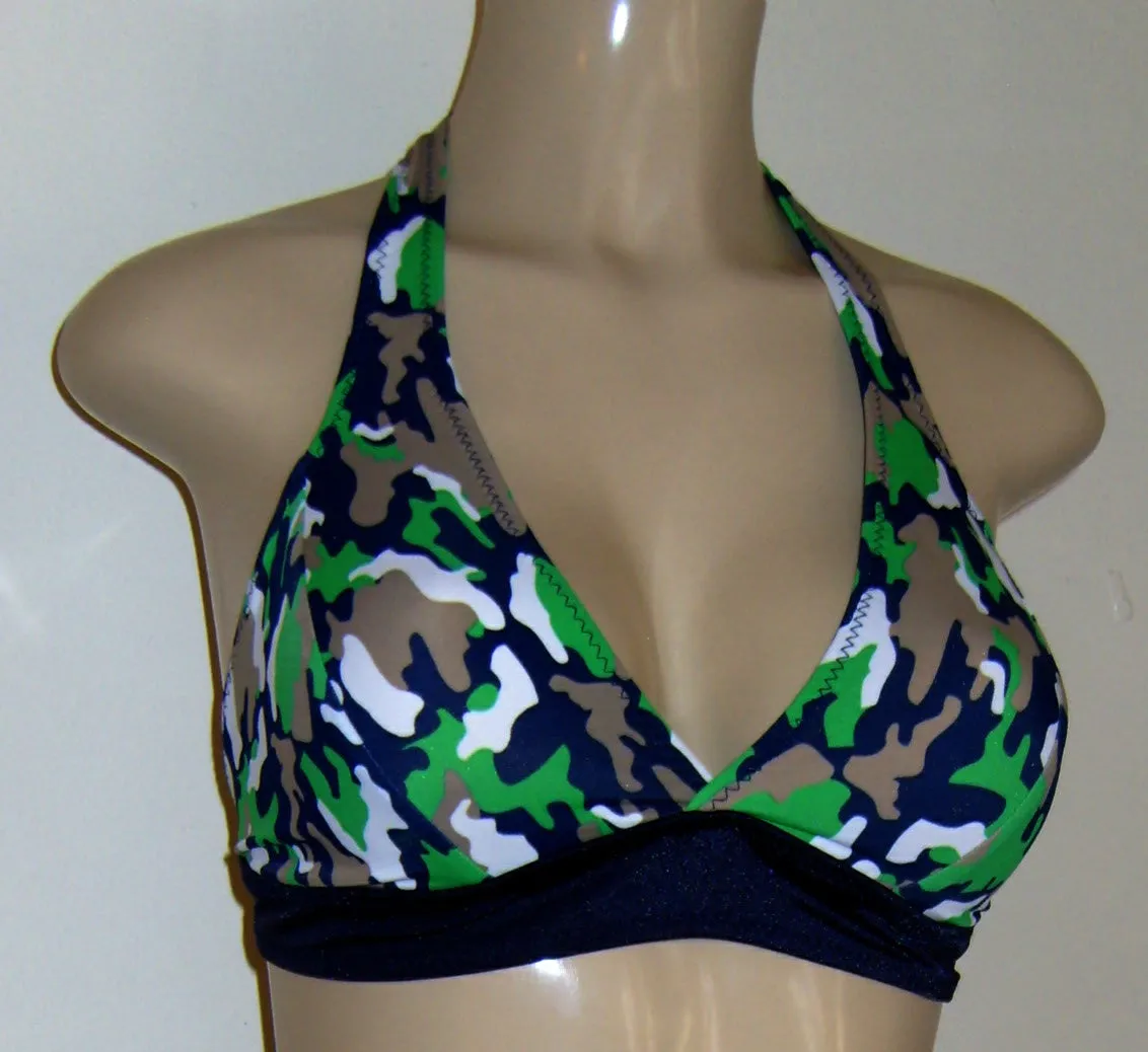 Seamed halter bikini tops. Women's seam halter swimwear tops.