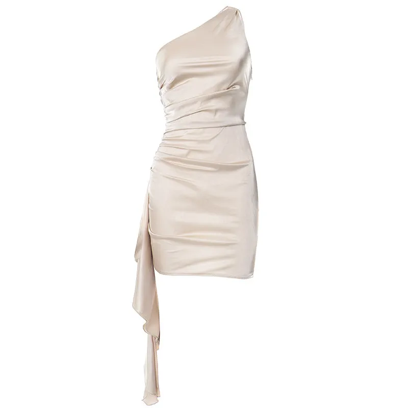 Seasonal Chic: Autumn Winter Oblique Shoulder Sleeveless Slim Dress