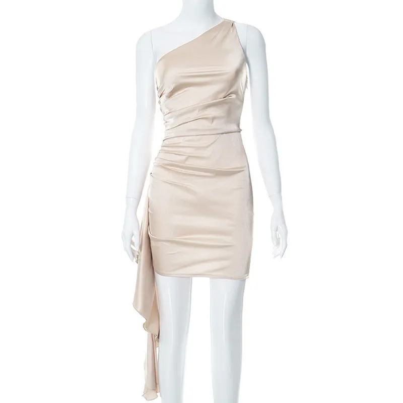 Seasonal Chic: Autumn Winter Oblique Shoulder Sleeveless Slim Dress