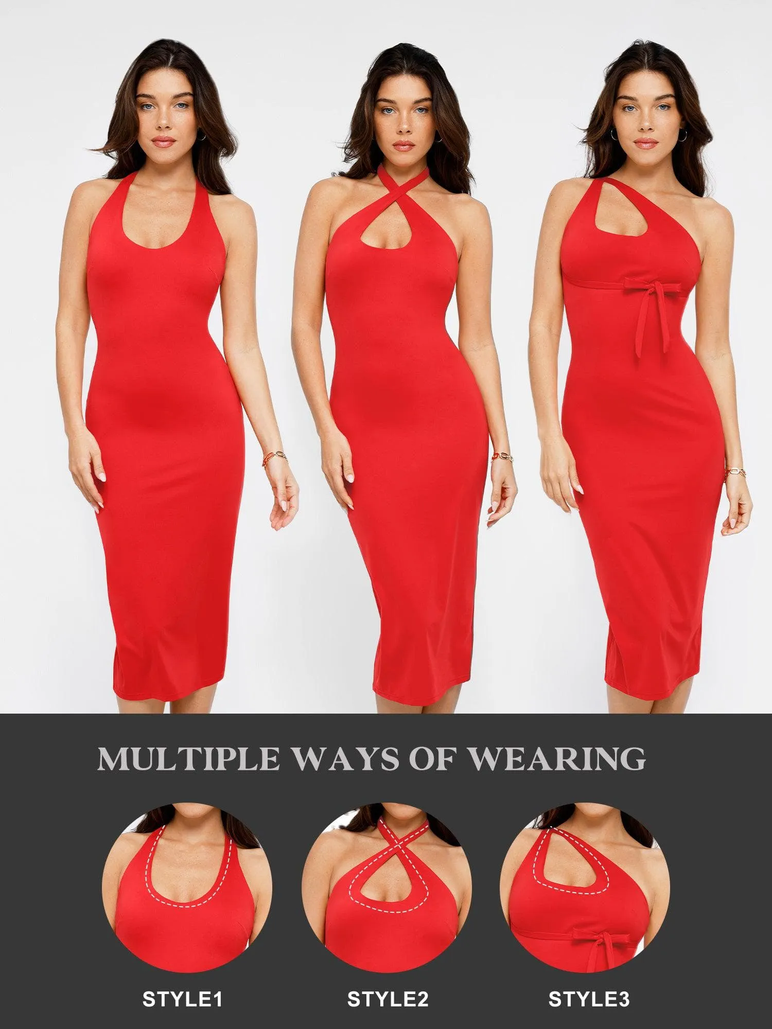 Shapewear Convertible Backless Halter Sculpting Midi Dress