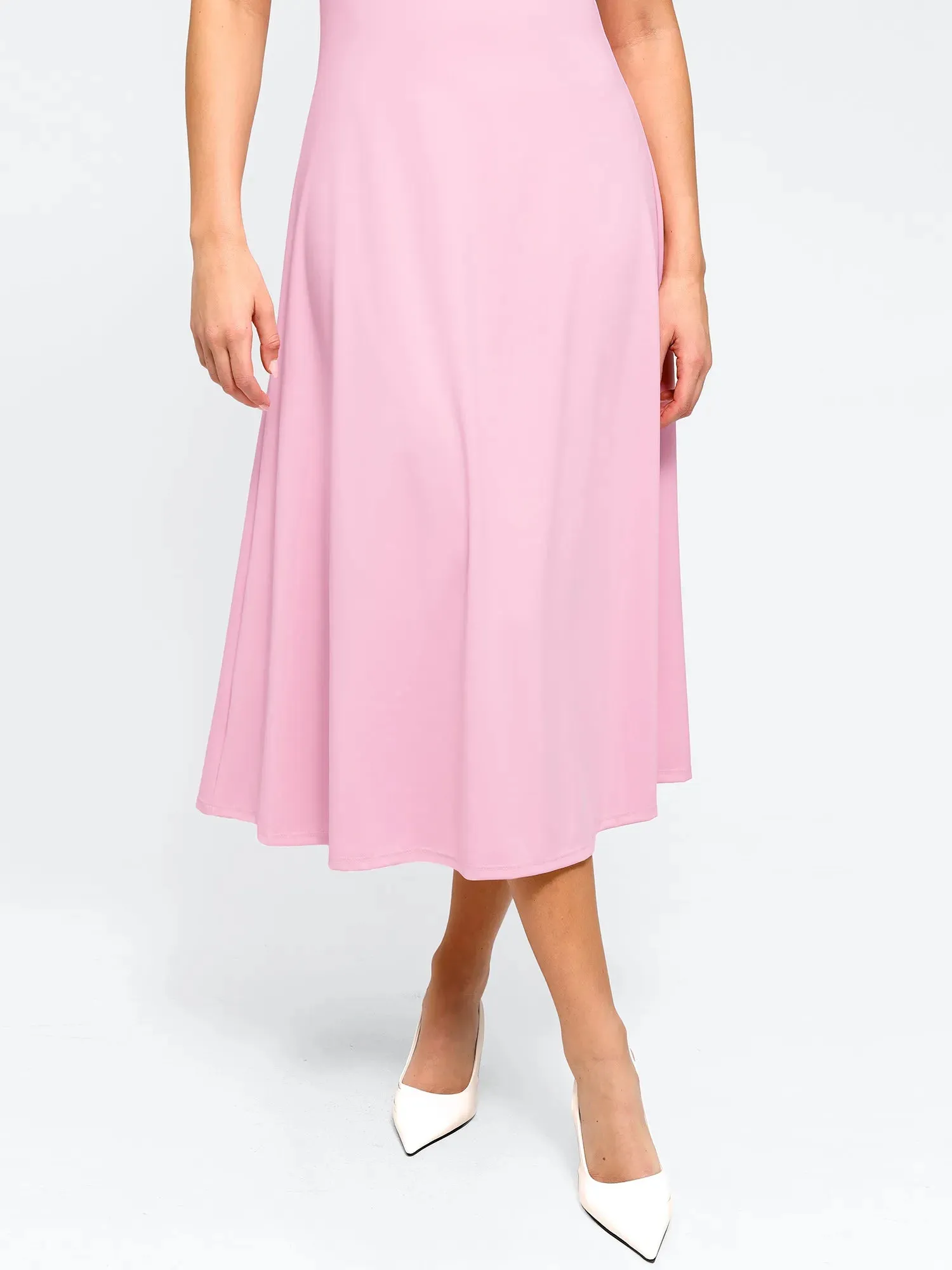 Shapewear Flutter Sleeve Sculpting A-Line Midi Dress