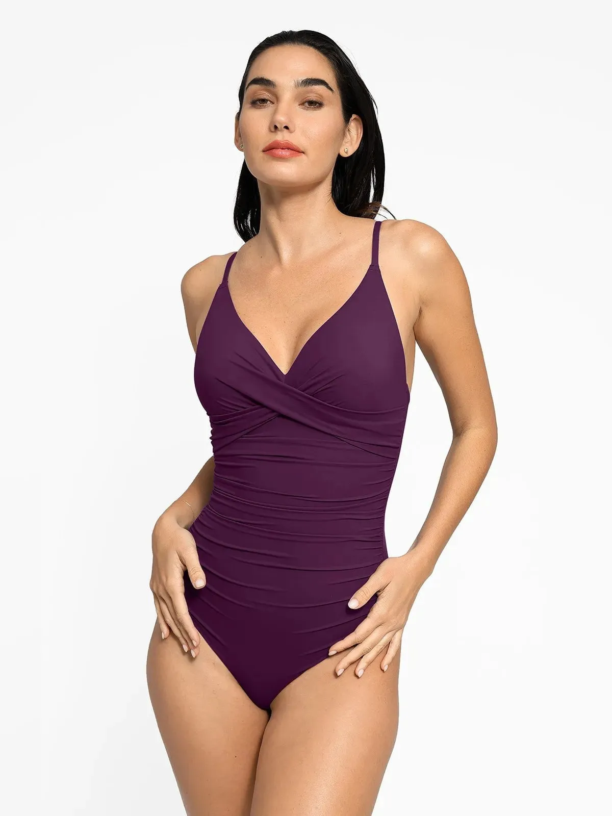 Shapewear Ruched Cross-Front Sculpting One-Piece Swimsuit