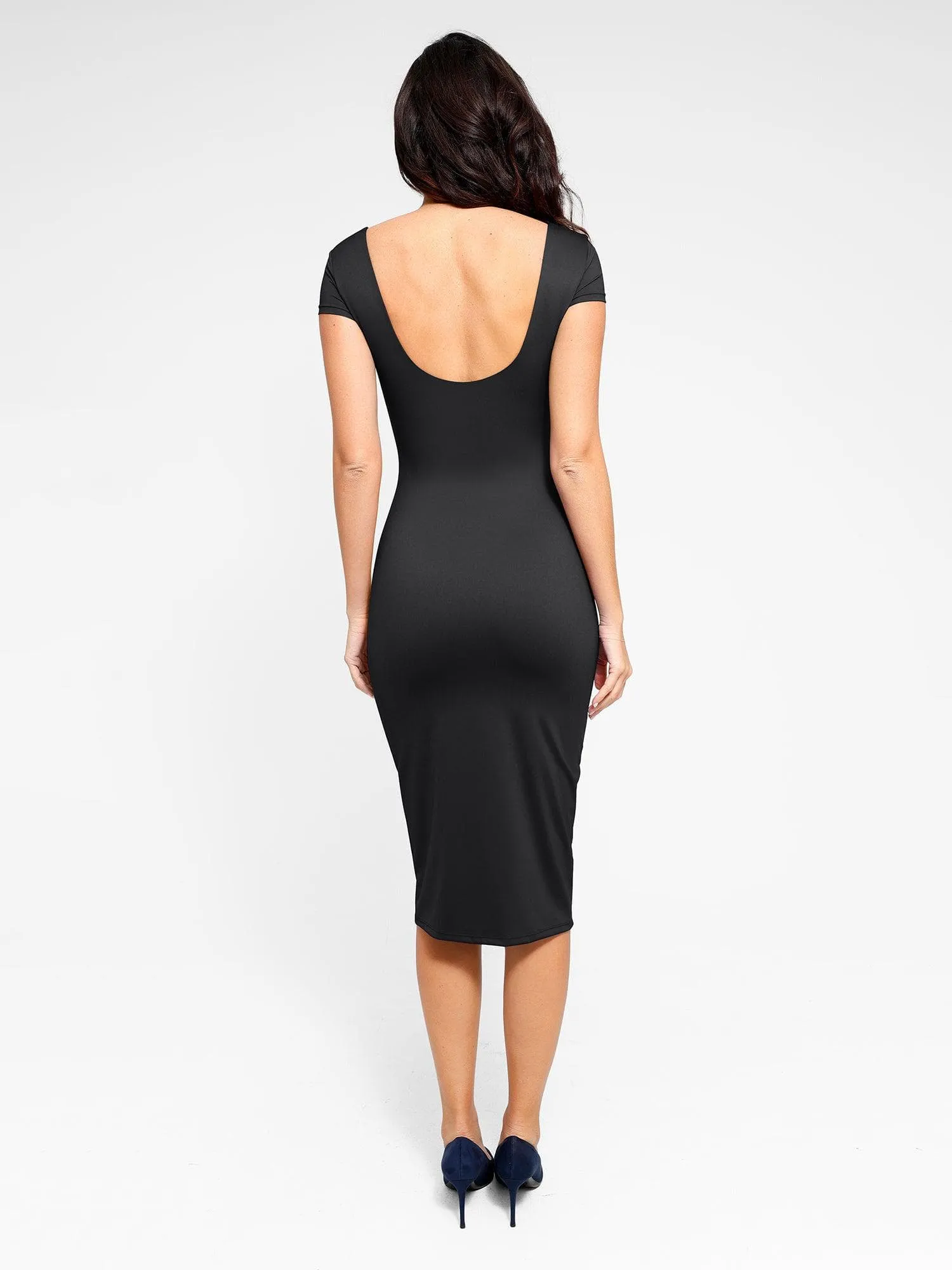 Shapewear Short Sleeve Low-Back Bodycon Midi Dress